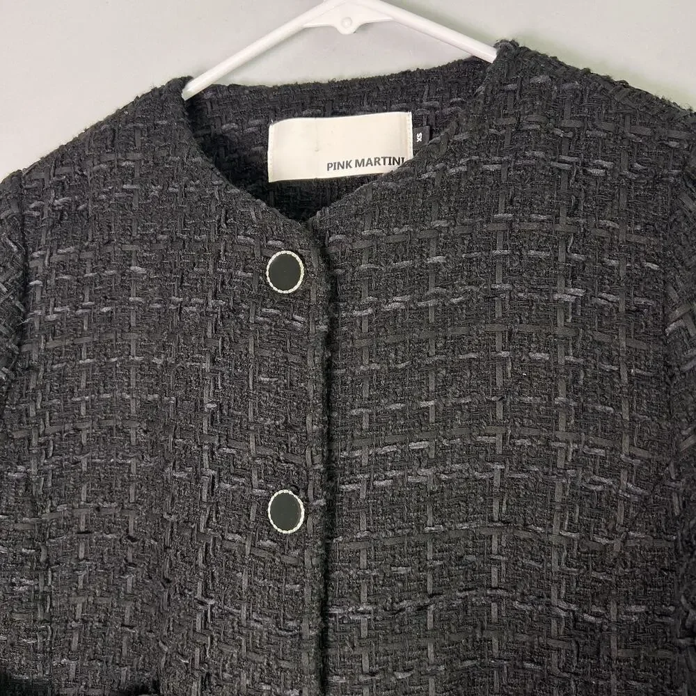 Pink Martini Women's Black Tweed Blazer Sz XS Preppy Capsule Contemporary Spring